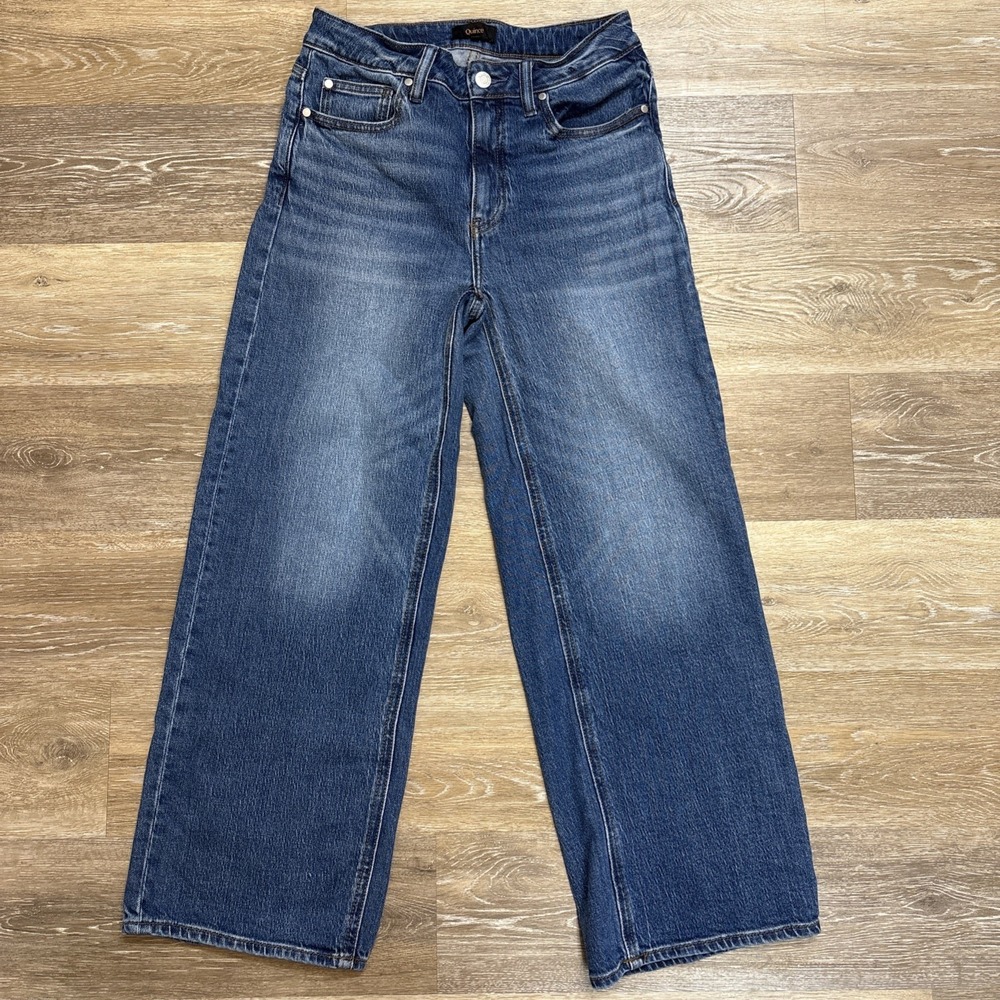 Quince Women's Sz 27 Bella Stretch Relaxed Straight Denim Jeans In Atlantic Blue